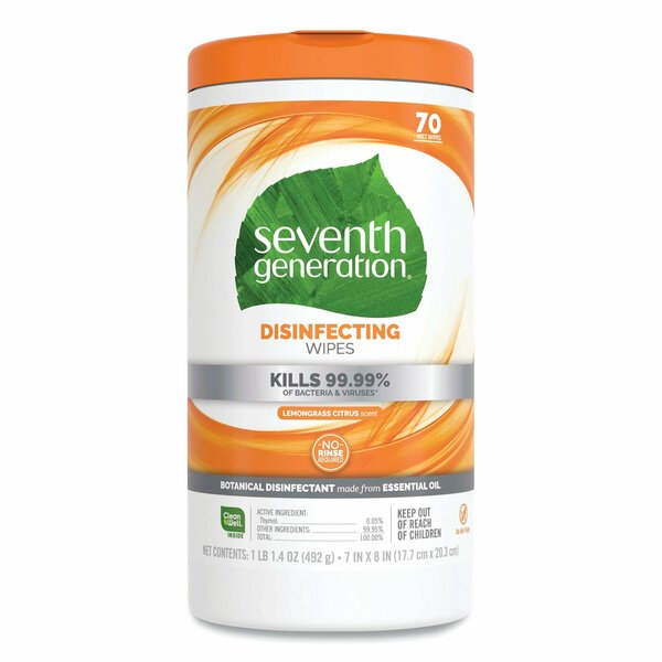 Seventh Generation Botanical Disinfecting Wipes, 7 x 8, Lemongrass Citrus, 70 Count, 6PK SEV 22813